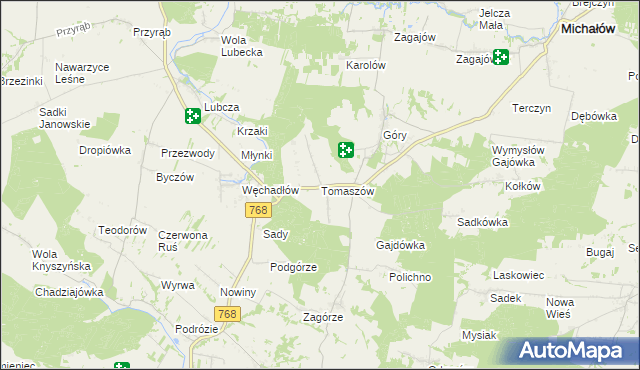 mapa Tomaszów gmina Michałów, Tomaszów gmina Michałów na mapie Targeo