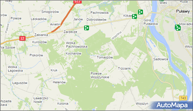 mapa Tomaszów gmina Puławy, Tomaszów gmina Puławy na mapie Targeo