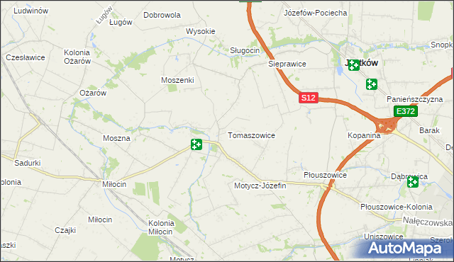 mapa Tomaszowice gmina Jastków, Tomaszowice gmina Jastków na mapie Targeo