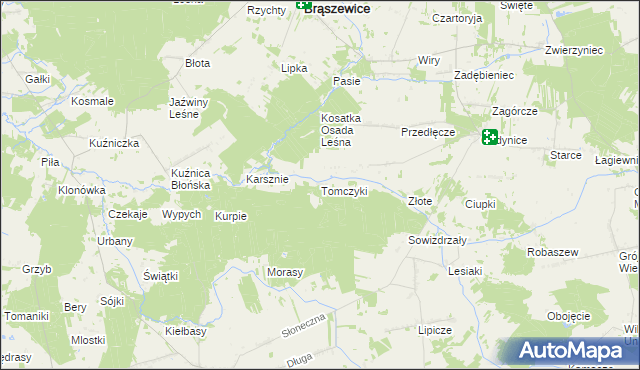 mapa Tomczyki gmina Brąszewice, Tomczyki gmina Brąszewice na mapie Targeo