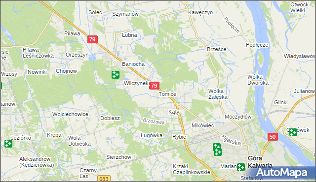 mapa Tomice gmina Góra Kalwaria, Tomice gmina Góra Kalwaria na mapie Targeo