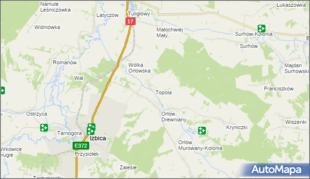 mapa Topola gmina Izbica, Topola gmina Izbica na mapie Targeo