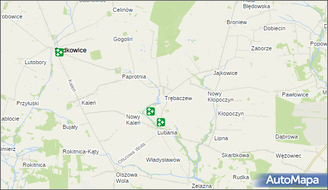 mapa Trębaczew gmina Sadkowice, Trębaczew gmina Sadkowice na mapie Targeo