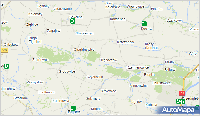 mapa Trębaczów gmina Opatowiec, Trębaczów gmina Opatowiec na mapie Targeo