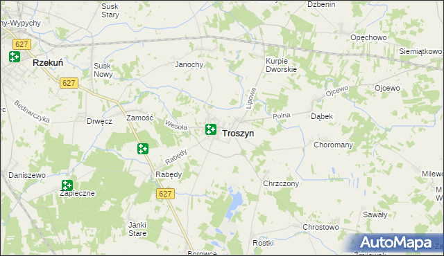 mapa Troszyn powiat ostrołęcki, Troszyn powiat ostrołęcki na mapie Targeo
