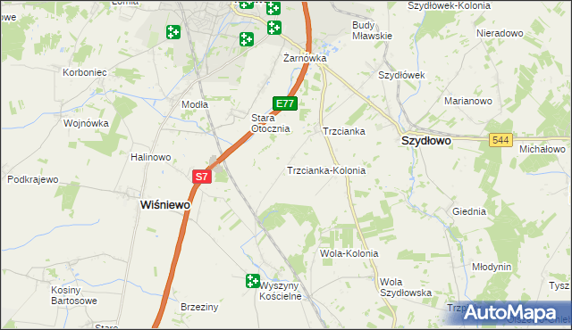 mapa Trzcianka-Kolonia gmina Szydłowo, Trzcianka-Kolonia gmina Szydłowo na mapie Targeo