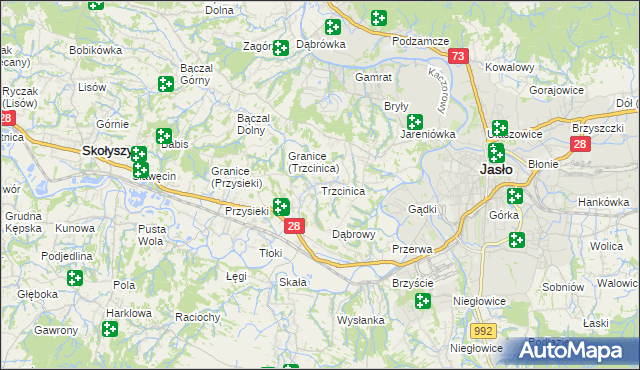 mapa Trzcinica gmina Jasło, Trzcinica gmina Jasło na mapie Targeo