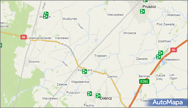 mapa Trzebień gmina Dobrcz, Trzebień gmina Dobrcz na mapie Targeo