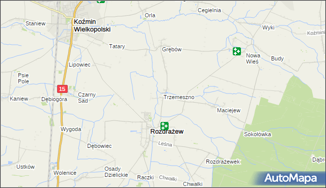 mapa Trzemeszno gmina Rozdrażew, Trzemeszno gmina Rozdrażew na mapie Targeo