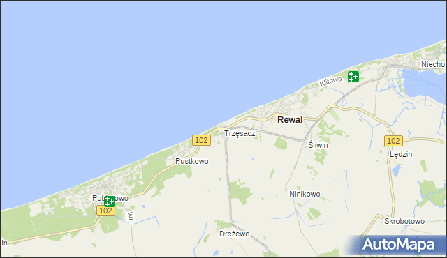 mapa Trzęsacz gmina Rewal, Trzęsacz gmina Rewal na mapie Targeo