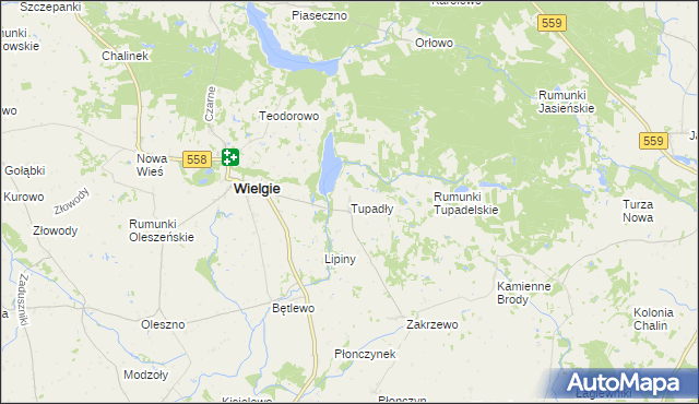 mapa Tupadły gmina Wielgie, Tupadły gmina Wielgie na mapie Targeo