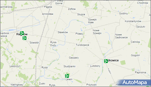 mapa Turobowice gmina Sadkowice, Turobowice gmina Sadkowice na mapie Targeo