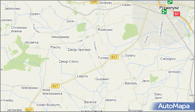 mapa Turowo gmina Czernice Borowe, Turowo gmina Czernice Borowe na mapie Targeo