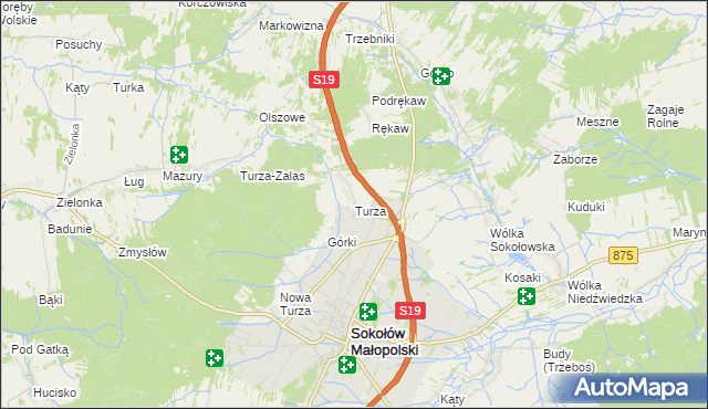 mapa Turza gmina Sokołów Małopolski, Turza gmina Sokołów Małopolski na mapie Targeo