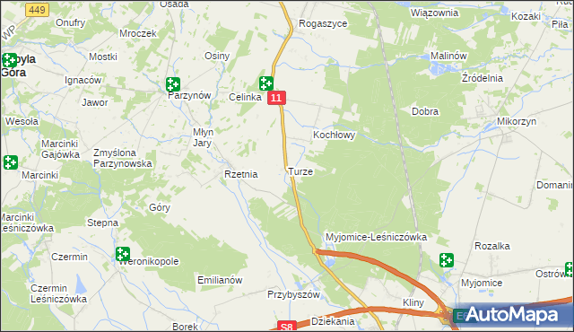 mapa Turze gmina Ostrzeszów, Turze gmina Ostrzeszów na mapie Targeo