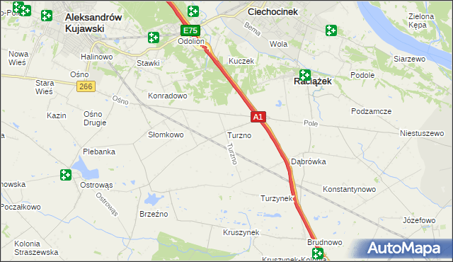 mapa Turzno gmina Raciążek, Turzno gmina Raciążek na mapie Targeo