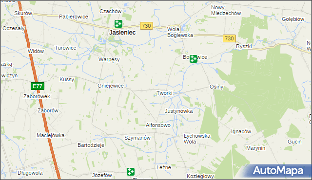 mapa Tworki gmina Jasieniec, Tworki gmina Jasieniec na mapie Targeo