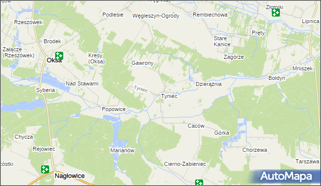 mapa Tyniec gmina Oksa, Tyniec gmina Oksa na mapie Targeo