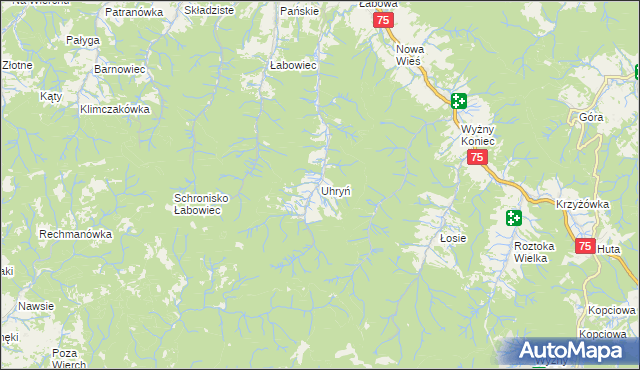 mapa Uhryń, Uhryń na mapie Targeo