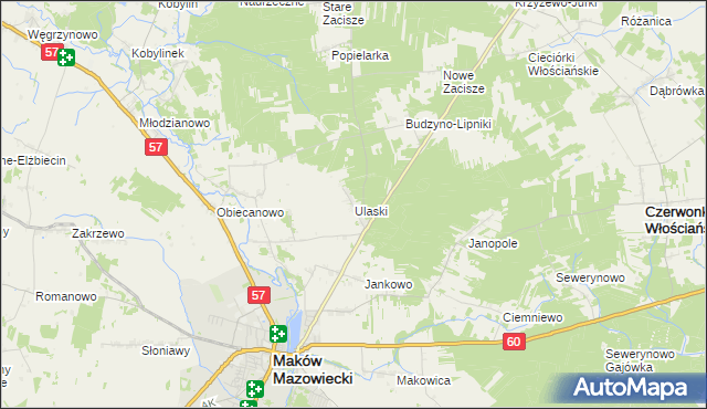 mapa Ulaski gmina Czerwonka, Ulaski gmina Czerwonka na mapie Targeo