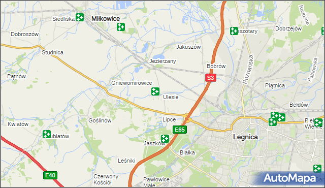 mapa Ulesie gmina Miłkowice, Ulesie gmina Miłkowice na mapie Targeo