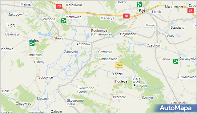 mapa Umianowice, Umianowice na mapie Targeo