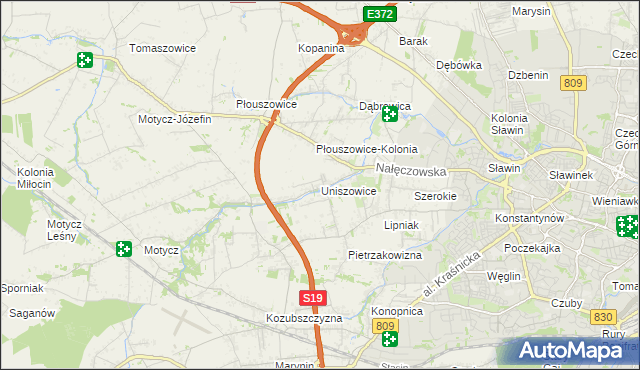 mapa Uniszowice, Uniszowice na mapie Targeo