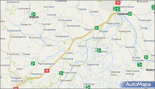 mapa Urzuty gmina Opatowiec, Urzuty gmina Opatowiec na mapie Targeo