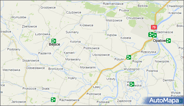 mapa Uściszowice, Uściszowice na mapie Targeo