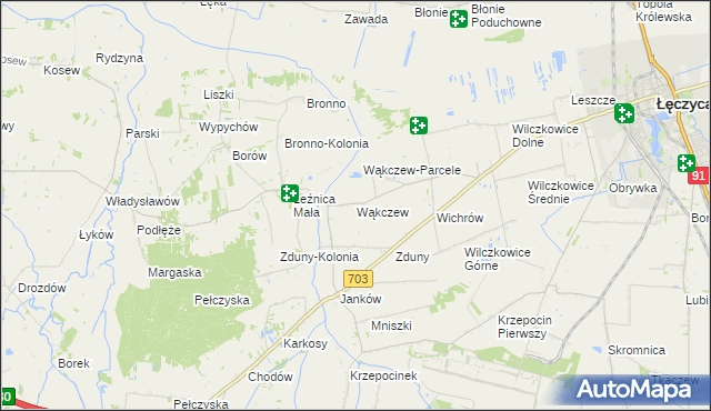 mapa Wąkczew, Wąkczew na mapie Targeo