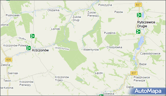 mapa Walentynów gmina Krzczonów, Walentynów gmina Krzczonów na mapie Targeo