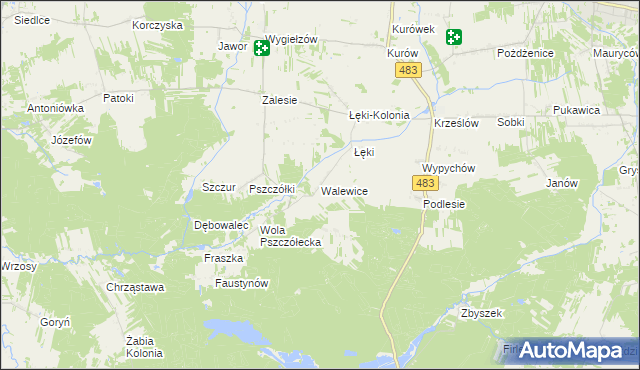 mapa Walewice gmina Zelów, Walewice gmina Zelów na mapie Targeo