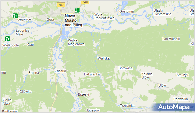 mapa Waliska gmina Nowe Miasto nad Pilicą, Waliska gmina Nowe Miasto nad Pilicą na mapie Targeo