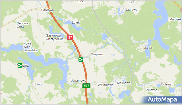 mapa Waplewo gmina Olsztynek, Waplewo gmina Olsztynek na mapie Targeo