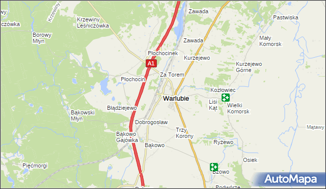 mapa Warlubie, Warlubie na mapie Targeo