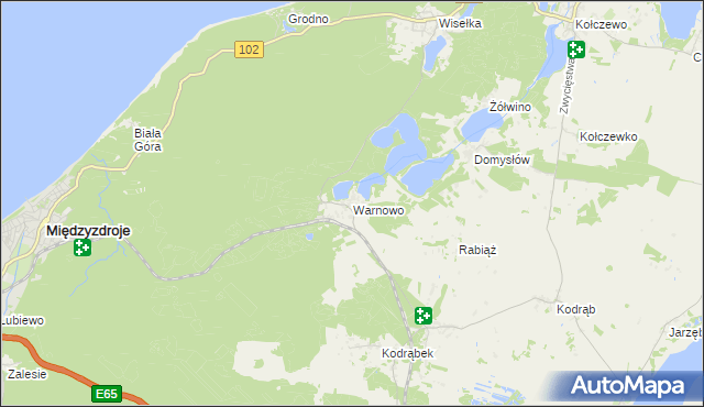 mapa Warnowo gmina Wolin, Warnowo gmina Wolin na mapie Targeo