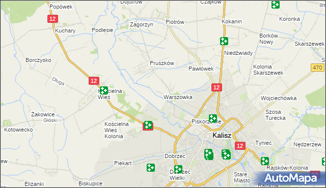 mapa Warszówka gmina Blizanów, Warszówka gmina Blizanów na mapie Targeo