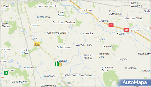 mapa Warzyn-Skóry, Warzyn-Skóry na mapie Targeo