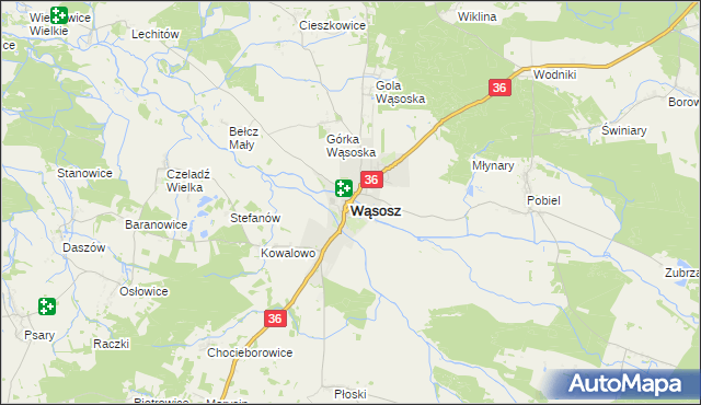 mapa Wąsosz powiat górowski, Wąsosz powiat górowski na mapie Targeo