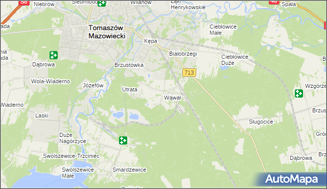 mapa Wąwał gmina Tomaszów Mazowiecki, Wąwał gmina Tomaszów Mazowiecki na mapie Targeo