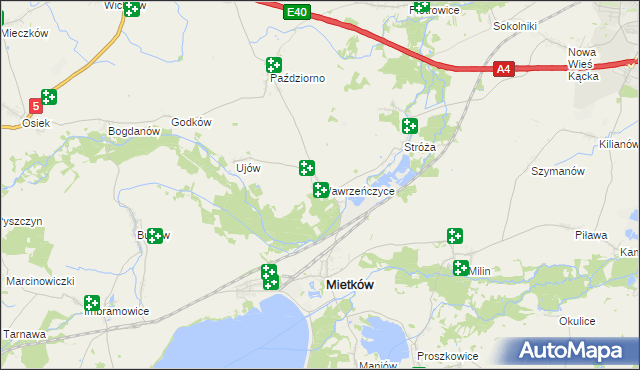 mapa Wawrzeńczyce gmina Mietków, Wawrzeńczyce gmina Mietków na mapie Targeo