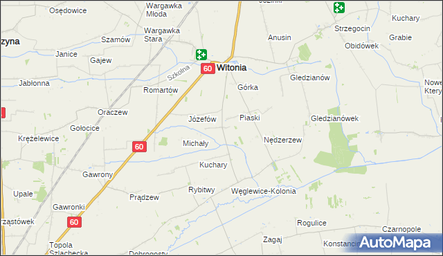 mapa Węglewice gmina Witonia, Węglewice gmina Witonia na mapie Targeo