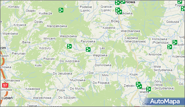 mapa Węglówka gmina Wiśniowa, Węglówka gmina Wiśniowa na mapie Targeo