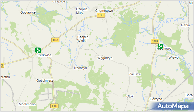 mapa Węgorzyn gmina Karnice, Węgorzyn gmina Karnice na mapie Targeo