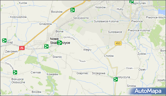 mapa Węgry gmina Nowe Skalmierzyce, Węgry gmina Nowe Skalmierzyce na mapie Targeo