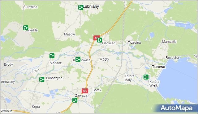 mapa Węgry gmina Turawa, Węgry gmina Turawa na mapie Targeo