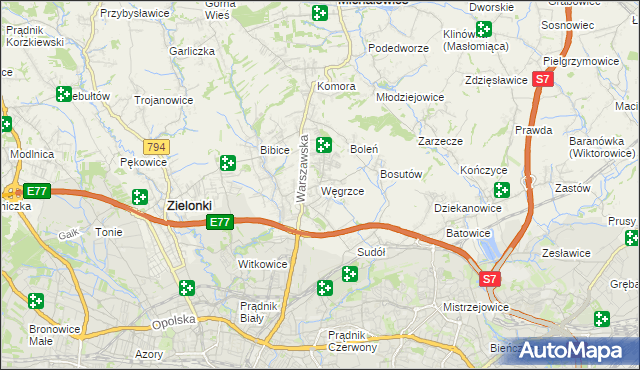mapa Węgrzce gmina Zielonki, Węgrzce gmina Zielonki na mapie Targeo