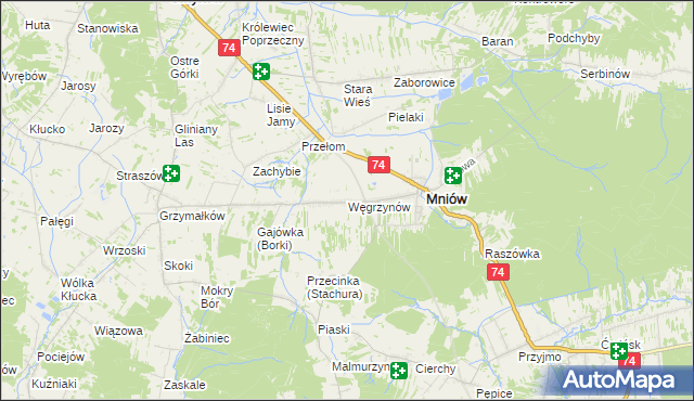 mapa Węgrzynów gmina Mniów, Węgrzynów gmina Mniów na mapie Targeo