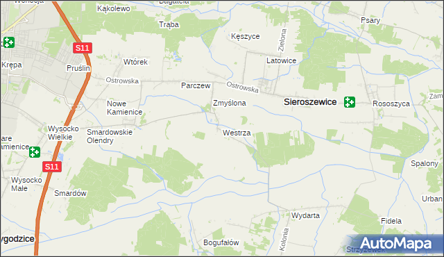 mapa Westrza, Westrza na mapie Targeo