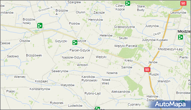 mapa Wężyki, Wężyki na mapie Targeo